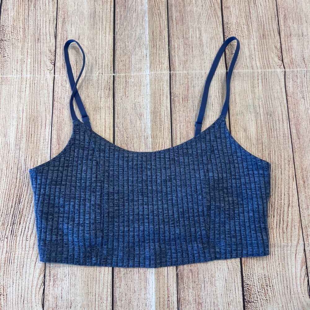 Aerie Womens Blue Ribbed Marled Crop Top Adjustable Straps Size S/P